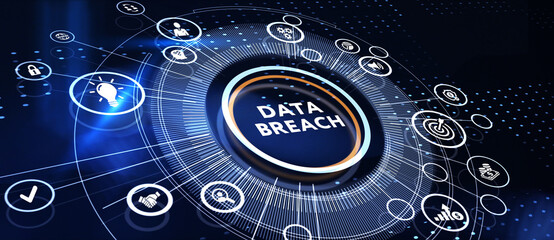 Business, Technology, Internet and network concept. the word: Data breach 3d illustration