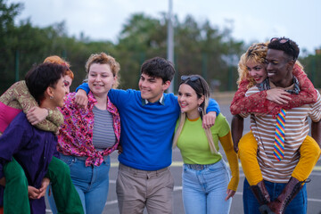 Group of ethnically diverse teenagers having fun