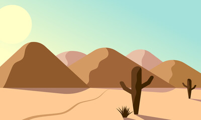Landscape with sandy desert and cactus