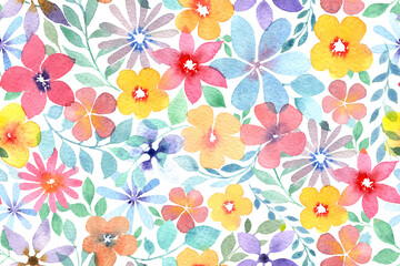 a pattern of flowers of different sizes in pastel shades - illustration