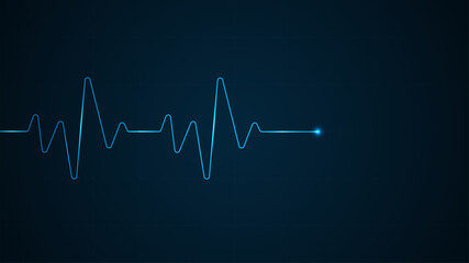 Blue glowing neon heart pulse. Heart beat - obrazy, fototapety, plakaty