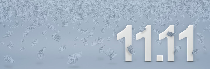 Text 11.11 one day sale with copy space. 11 November discounts on a white background. Online shopping, sale concept. One day sale 3d concept in China