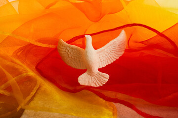 Pentecost Sunday. Pentecost background with flying dove - obrazy, fototapety, plakaty