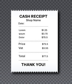 Realistic Cash Receipt. Small But Expensive Purchases, Short Bill. Financial Literacy And Assessment Of Expenses From Household Chores. Routine And Daily Goals. Isometric Vector Illustration