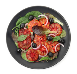 Plate of delicious sicilian orange salad isolated on white, top view