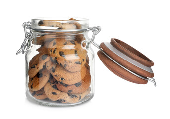 Jar of chocolate chip cookies isolated on white