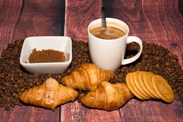 Breakfast of coffee and croissants 