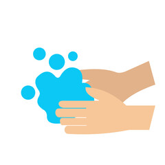 Vector illustration of washing hands with soap and water in blue color