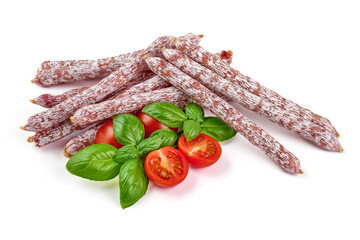 Salami sticks, isolated on white background.