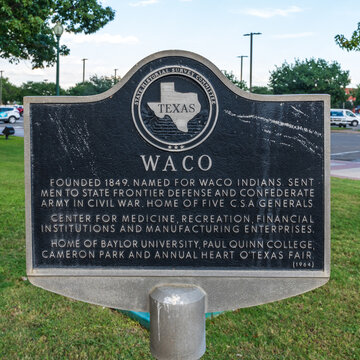 Waco, TX - Oct 21, 2021: State Historical Survey Committee of Texas sign about Waco
