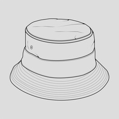 bucket hat outline drawing vector, bucket hat in a sketch style, trainers template outline, vector Illustration.
