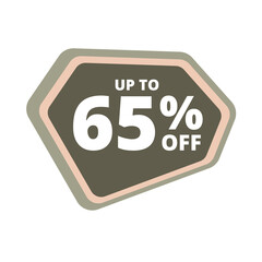 Up to 65 percentage off special offer. Vector colorful sale banner, discount, sticker, sign, icon, label. Hot offer coupon up to 65 percentage off on white background. Vector illustration