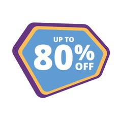 Up to 80 percentage off special offer. Vector colorful sale banner, discount, sticker, sign, icon, label. Hot offer coupon up to 80 percentage off on white background. Vector illustration