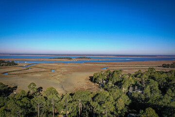 Aerial View of Coastal Wetlands on Hilton Head Island South Carolina - obrazy, fototapety, plakaty