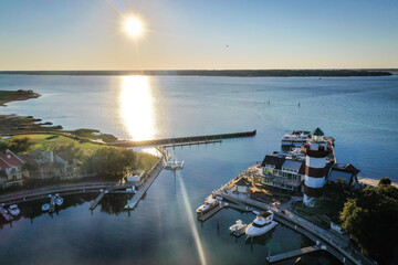 Fototapeta na wymiar Aerial View of Harbour Town and lighthouse on Hilton Head Island South Carolina