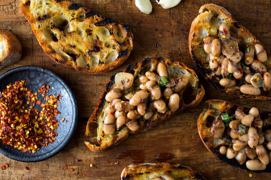 Cannellini Bean Crostini with Crushed Red Pepper