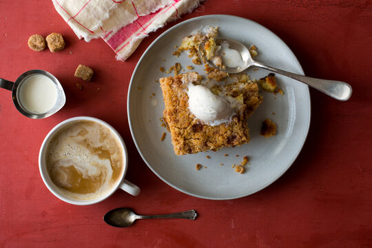 Apple Crumb Cake ala mode with coffee