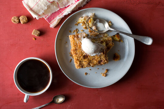 Apple Crumb Cake ala mode with coffee