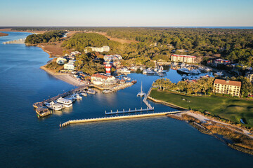 Aerial View of Harbour Town and lighthouse on Hilton Head Island South Carolina