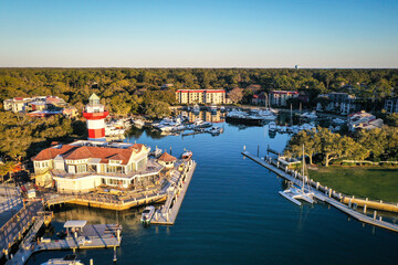 Aerial View of Harbour Town and lighthouse on Hilton Head Island South Carolina