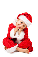 Little Santa is Sitting Down on White Background