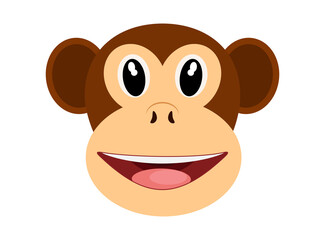 Happy monkey cartoon face isolated on white, vector illustration