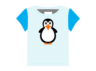Cute penguin cartoon t-shirt design for children, vector illustration