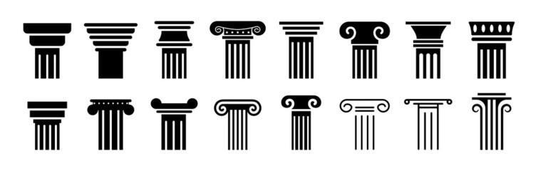 Ancient columns icon set. Vector icon - obrazy, fototapety, plakaty