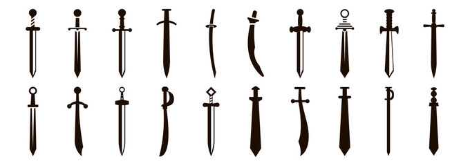 Set of knight swords silhouettes. Vector illustration