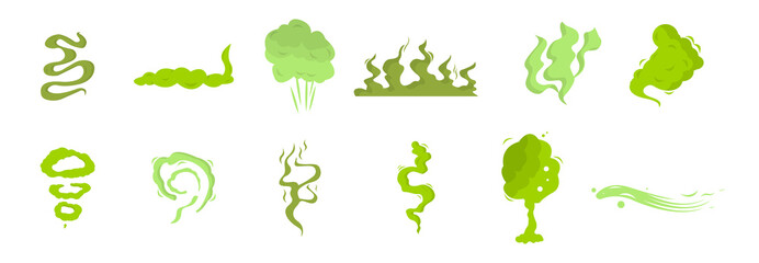 Smelly smoke and cloud smelly set icon