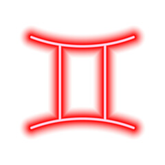 Red neon zodiac sign Gemini on white. Predictions, astrology, horoscope.