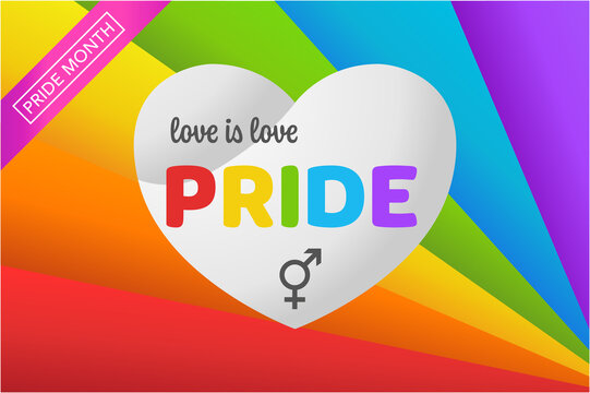 pride month background with heart and bisexual symbols - love is love