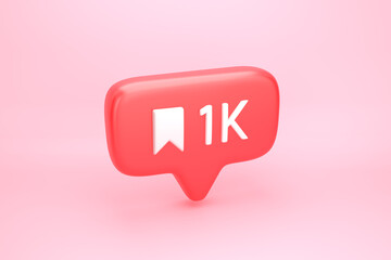 1K bookmark symbol on social media notification icon