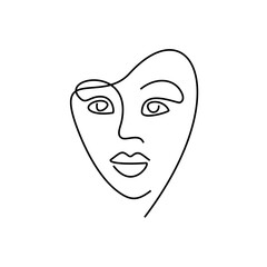 Face girl minimalism. Beauty salon logo. One line portrait.