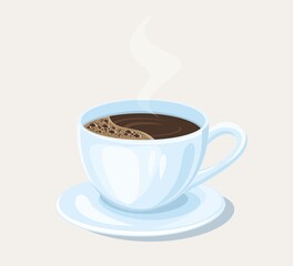 Black coffee cup and saucer icon. Blue ceramic coffee cup isolated on brown background. Espresso Day poster, November 23. An important day