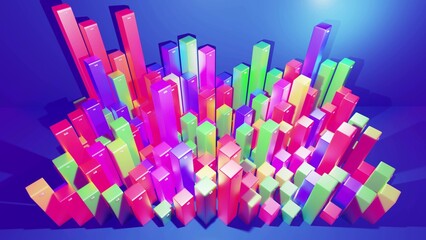 Obraz premium 3d render. Beautiful 3d background for analytical programs with abstract infographics, statistical data. Multicolor bars, counters and graph. 3d columns as financial bg
