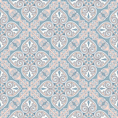 Abstract seamless pattern. Mosaic floral diagonal tile ornamental background. Muslim line ornament in arab orient style