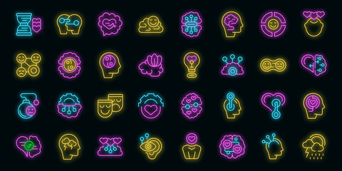 Emotional intelligence icons set outline vector. Control feeling. Work inner vector neon