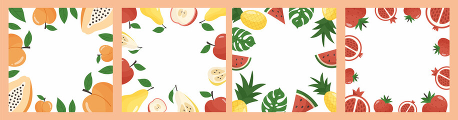 Set of colorful square backgrounds with fruits