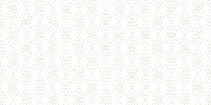 Subtle vector geometric lines texture. Elegant seamless pattern with diamonds, linear rhombuses. Delicate minimal abstract gray and white ornament. Art deco style. Trendy modern minimalist background