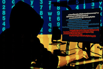 A Ukrainian hacker is sitting at a computer, attacking Russian government websites with malware....