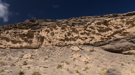 Gran Canaria, amazing sand stone erosion figures in ravines on Punta de las Arenas cape on the western part of the island, also called Playa de Artenara
