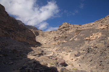 Gran Canaria, amazing sand stone erosion figures in ravines on Punta de las Arenas cape on the western part of the island, also called Playa de Artenara
