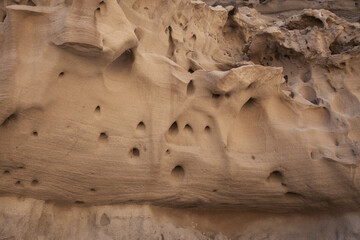 Gran Canaria, amazing sand stone erosion figures in ravines on Punta de las Arenas cape on the western part of the island, also called Playa de Artenara
