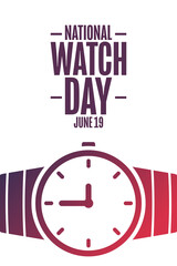 National Watch Day. June 19. Holiday concept. Template for background, banner, card, poster with text inscription. Vector EPS10 illustration.
