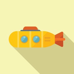 Cute submarine icon flat vector. Sea bathyscaphe