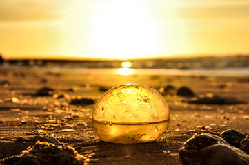 cream on the beach at sunset