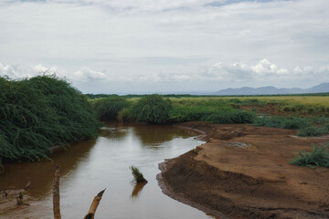 Scenic view of Ewaso Nyiro River flowing into Lake Natron in Tanzania