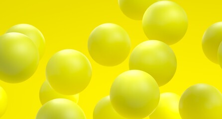 Yellow spheres. 3D illustration of balls. Yellow background with 3d bubbles. Colorful yellow fresh design concept. Banner or flyer juicy fruits background. Decoration elements for design.