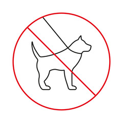 No Walking with Leash Domestic Dog Puppy Ban Line Icon. Walk Animal Pet Forbidden Outline Pictogram. Warning No Pet Sign. Prohibit Labrador Big Dog Red Stop Symbol. Isolated Vector Illustration